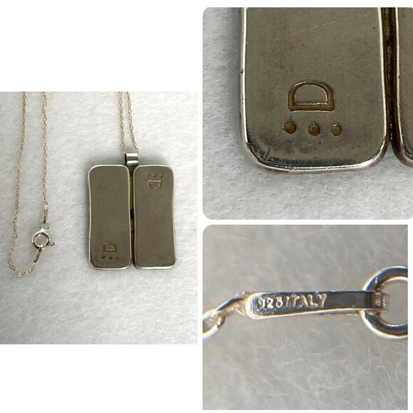 Sterling Silver 925 Modernist Style Enamel Geometric Pendant Necklace 18" Chain - Picture 10 of 16